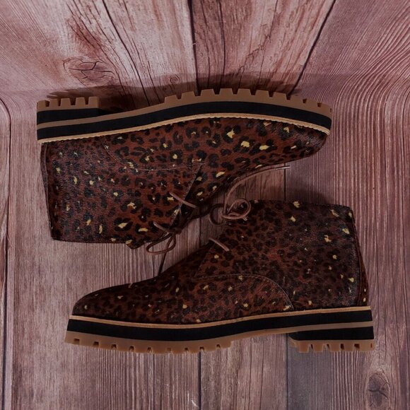 Madewell Womens Size 9 The Wren Boots Painted Leopard Calf Hair Lace Up MA484 - Picture 8 of 16